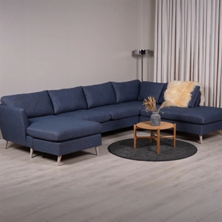 Odense sofa | Blå u-sofa med chaiselong